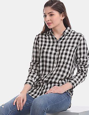 white semi cutaway collar check shirt