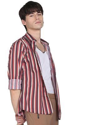 men red vertical stripe cotton casual shirt