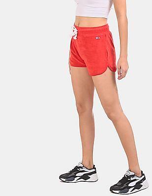 women red drawstring waist dolphin shorts