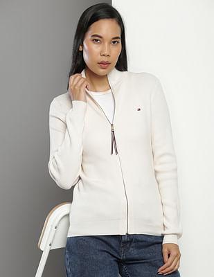 high neck cotton cardigan