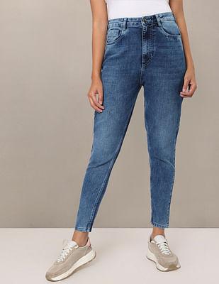 acid wash slim mom fit jeans