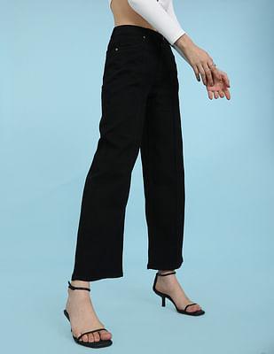 mid rise wide leg panelled jeans