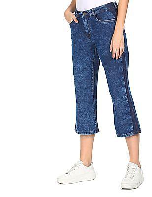 blue flared fit acid wash jeans