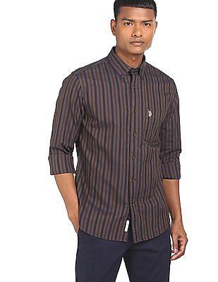 rounded cuff striped casual shirt