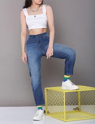 indigo mid rise slim fit cropped jeans