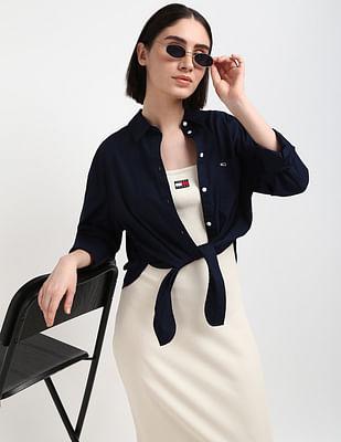 long sleeve front tie shirt