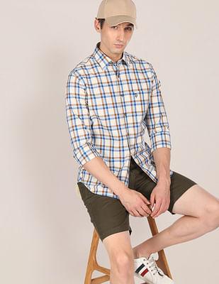 spread collar check casual shirt