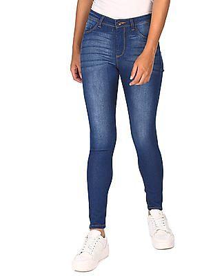 blue mid rise stone wash jeans