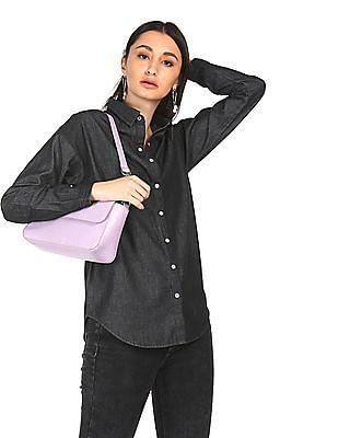 black spread collar chambray shirt