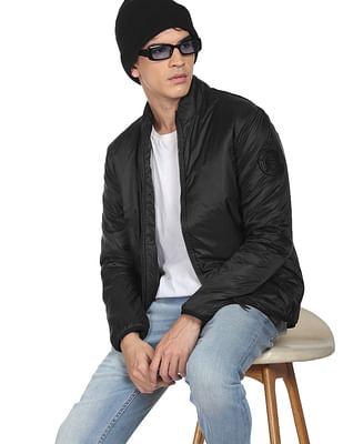 men black high neck solid puffer jacket