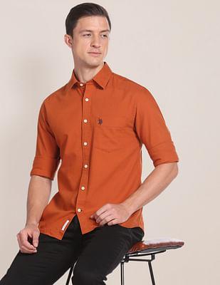 solid cotton tailored shirt