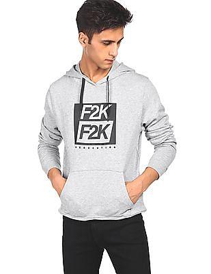 men grey long sleeve printed hooded sweatshirt