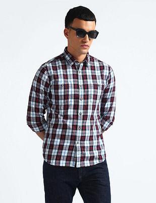 plaid check slim fit shirt