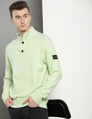 lycra blend button placket sweater