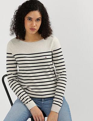 boat neck horizontal stripe sweater