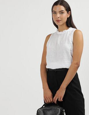 ruffle collar linen top