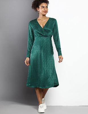 jacquard wrap midi dress