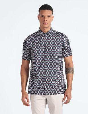 cotton modal motif print shirt