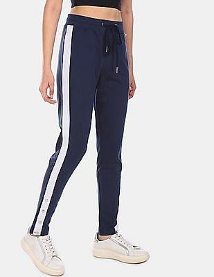 navy high rise contrast taping track pants