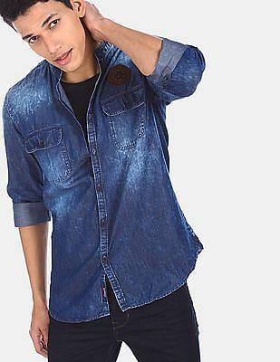 long sleeve acid wash denim shirt