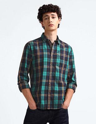 plaid check slim fit shirt