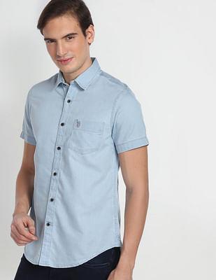 indigo classic solid chambray shirt