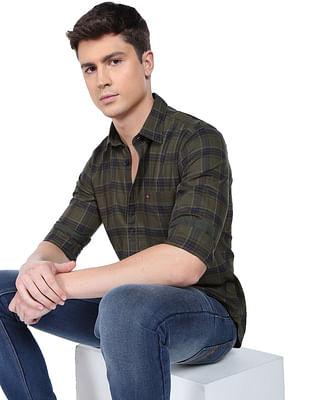 self stretch plaid check casual shirt