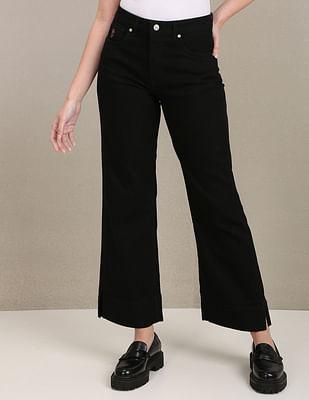 high rise flared slit jeans