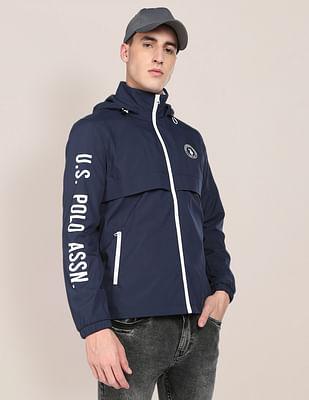 brand print detachable hood casual jacket