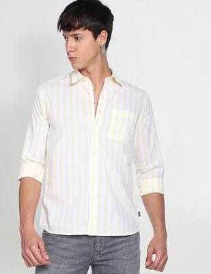 vertical stripe slim fit casual shirt