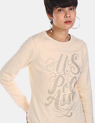 crew neck cotton brand glitter printed sweatshirt