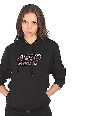 women black brand print hooded sweatshirt