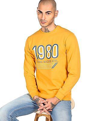 men yellow crew neck printed sweatshirt