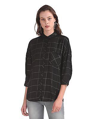 cutout back check shirt