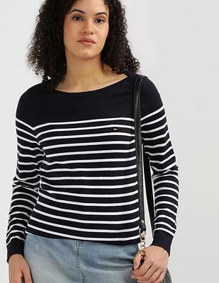 boat neck horizontal stripe sweater