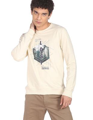 men beige graphic print cotton sweatshirt