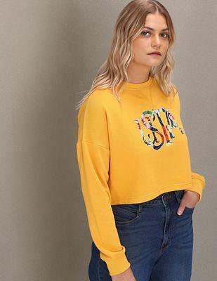 crew neck brand print cropped sweatshirt