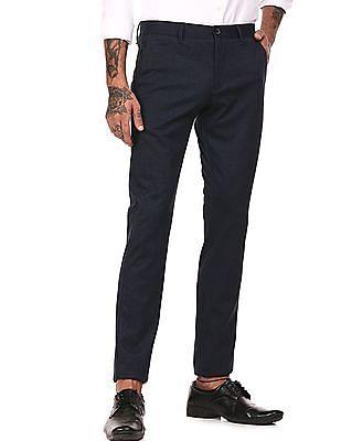 men navy mid rise flat front casual trousers