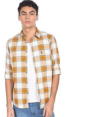 spread collar check casual shirt