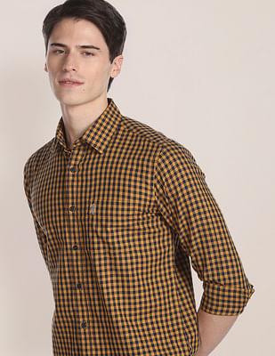 grid tattersall check twill casual shirt