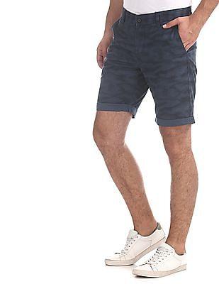 blue super slim fit printed shorts