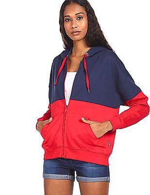 navy and red colour block long sleeve sweatshirt