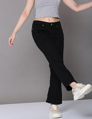 mid rise twill flared jeans