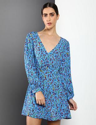 floral print viscose fit and flare dress