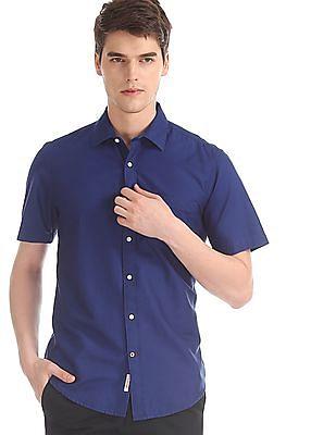 blue patch pocket solid shirt