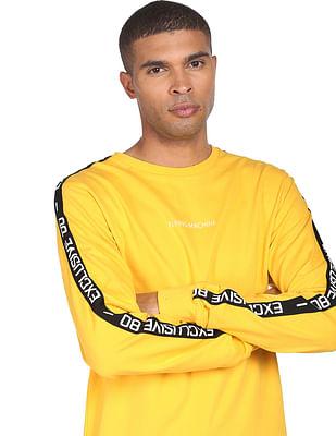 men yellow crew neck brand taped cotton sweatshirt