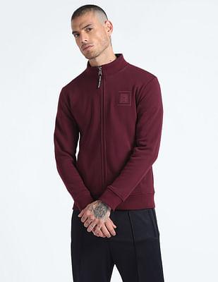 high neck solid sweatshirt