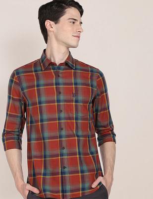 tartan check twill casual shirt