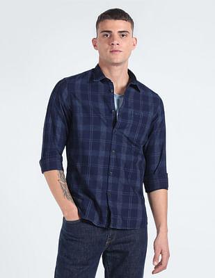 plaid check slim fit shirt