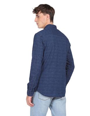 men dark indigo dyed denim casual shirt